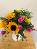 Pink Dianthus & Sunflower Mixed Bouquet